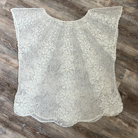 Open Knit Crochet Sweater Womens Size Medium Cap Sleeves Handmade Silk Sheer Top - Picture 7 of 12